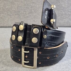 Vntg Black Leather Duty Utility Belt Double Prong Buckle Sz 36 Don Hume Mod 33-1